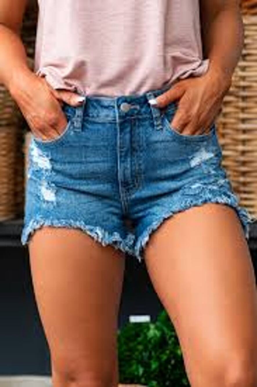 Just USA Distressed Raw Hem High Rise Jean Shorts Blue Size Medium